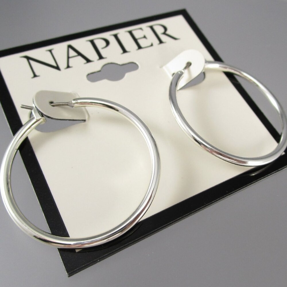 NAPIER Mod/Contemporary Shiny Silver 1.2" Hoop Earrings**NEW!